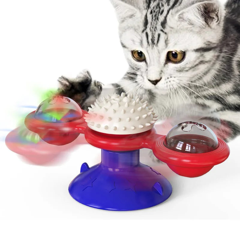 Windmill Cat Toy Interactive Pet Toys For Cats Puzzle Cat Game Toy With Whirligig Turntable For Kitten Brush Teeth Pet Supplies