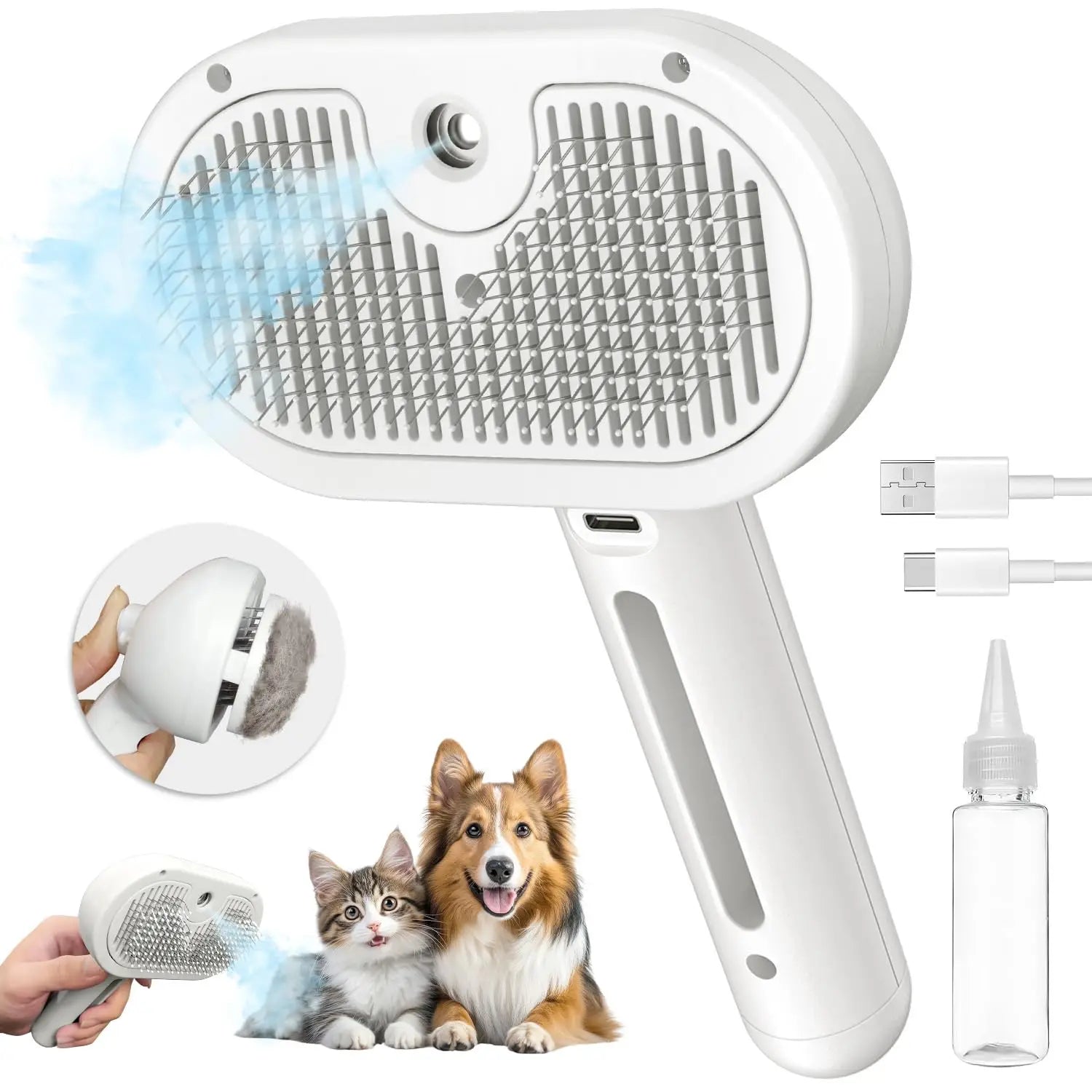 Spray Cat Brush for Shedding - Pet Hair Removal Comb with Water Tank and Release Button Cat Dog Steam Brush Pet Steam Brush