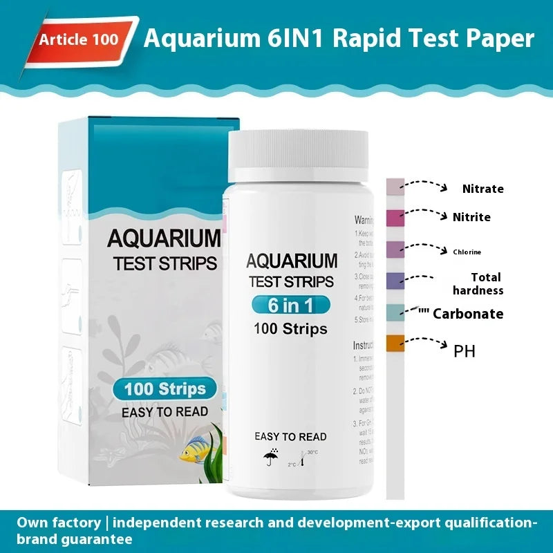 2025 Newly 100pcs Aquarium Test Strips Water Test PH Strips Multipurpose 6 In 1 Fish Tank Test Kit For Aquarium Pool Accessories