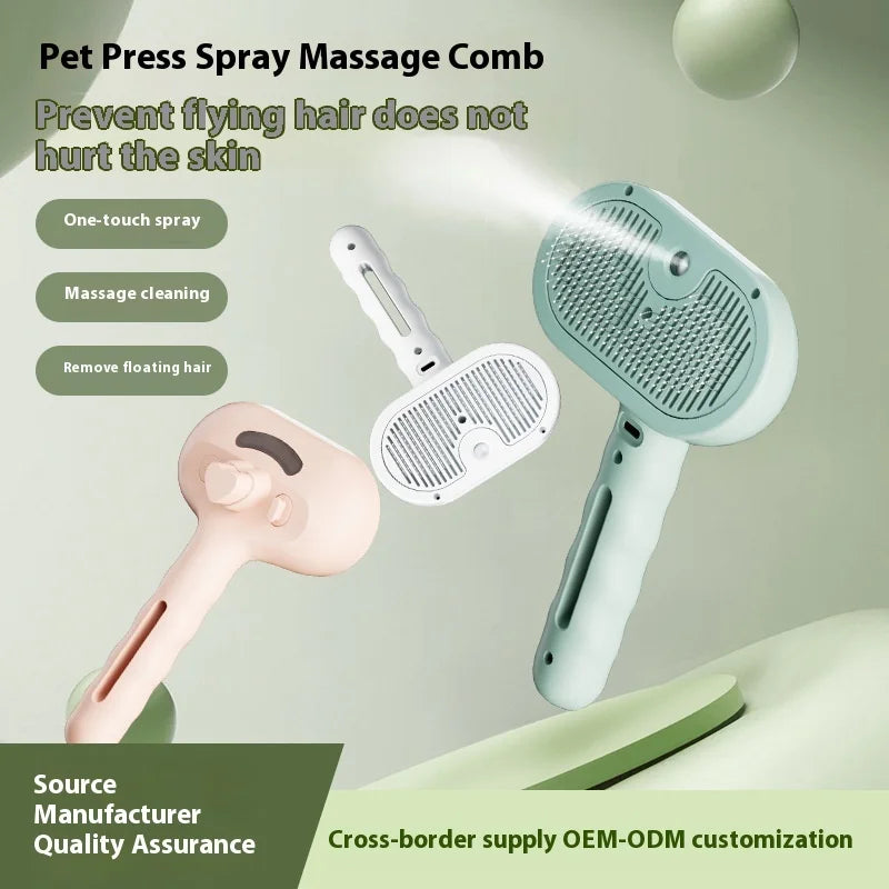 Multifunctional USB Pet Spray Brush for Cat Dog Cleaning Steamy Spray Massage Comb Removal Grooming Brush Release Button