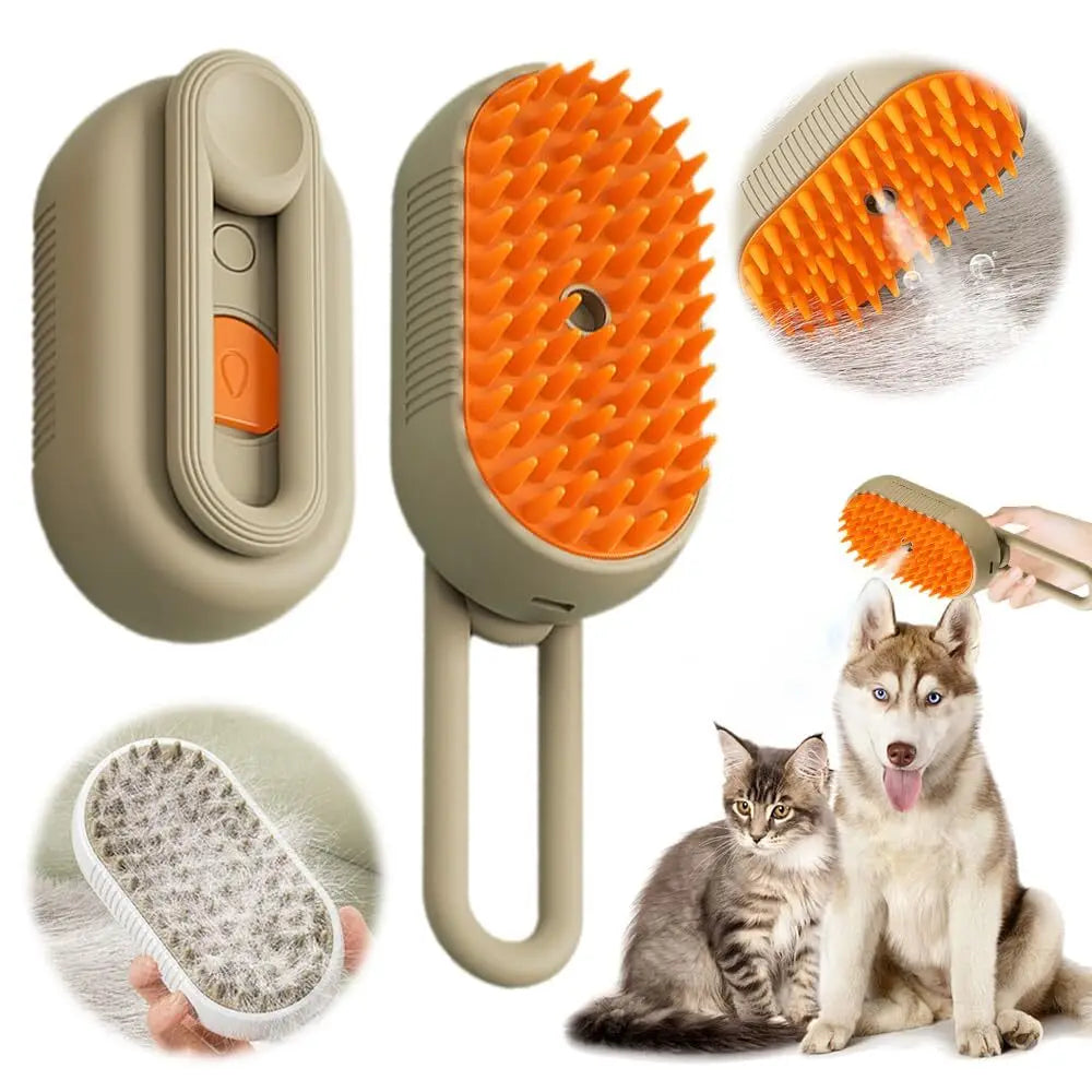 4-in-1 Steam Brush For Cats Dogs Grooming Tool With Vibration Massage 360° Rotation USB  Pet Hair Remover For Shedding Control
